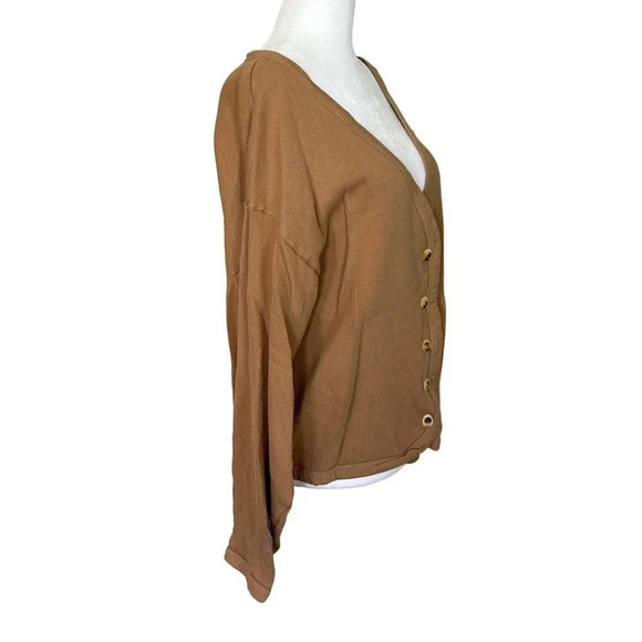 Donni Ribbed Cardigan in Camel Small Womens Sweatshirt - Picture 6 of 14